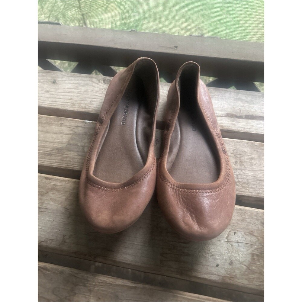 Lucky Brand Emmie Leather Flats Size 6.5 Medium Brown Color Ballet Shoes